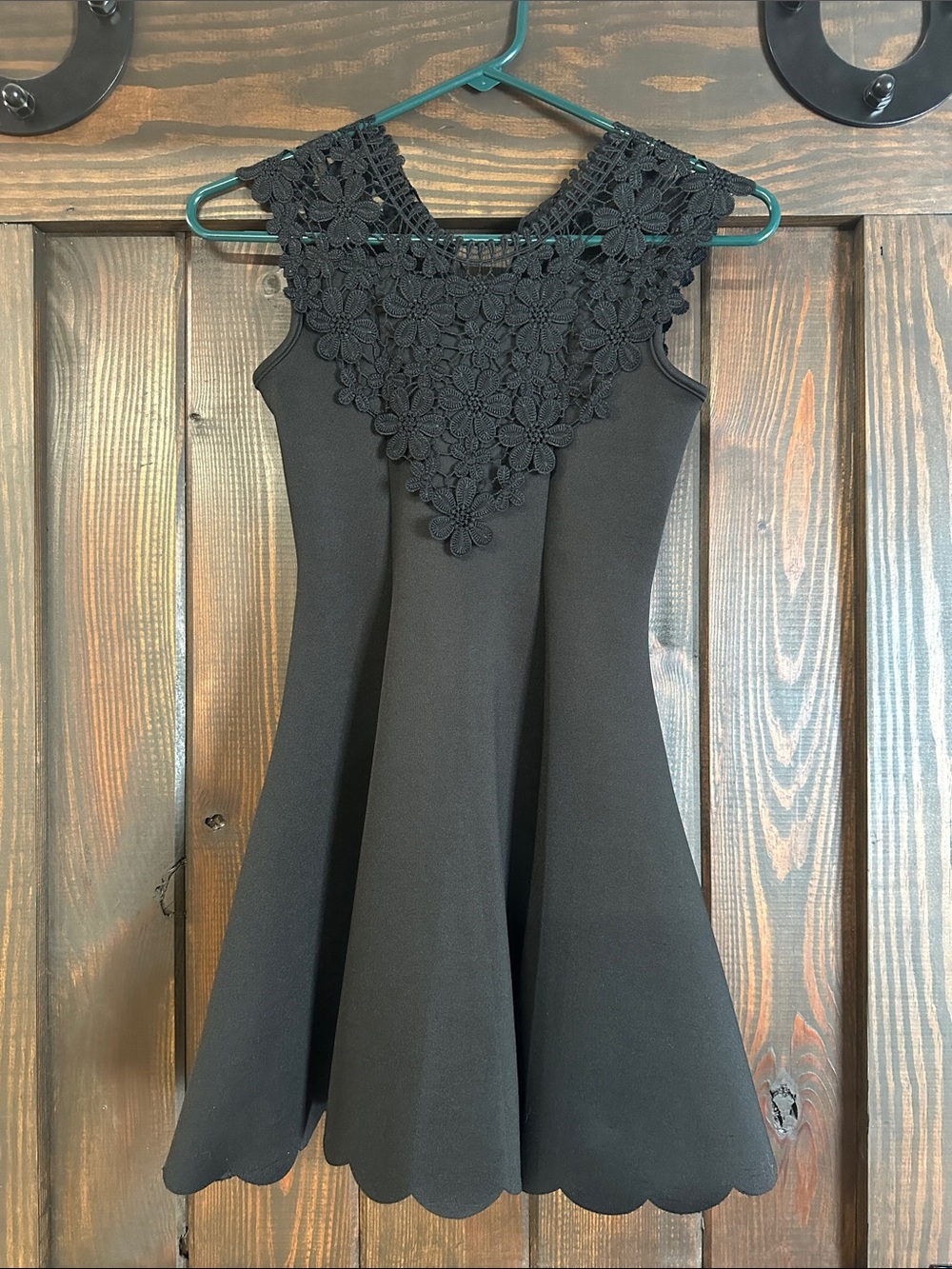 Zunie Black Sleeveless Dress with Floral Crochet Yoke